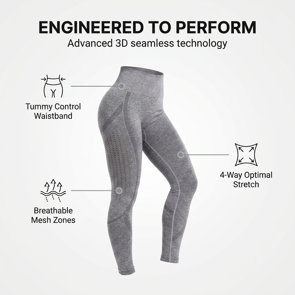 Yogazen Women's High-Waist Seamless Leggings – Ruched Butt Tummy-Control Tights