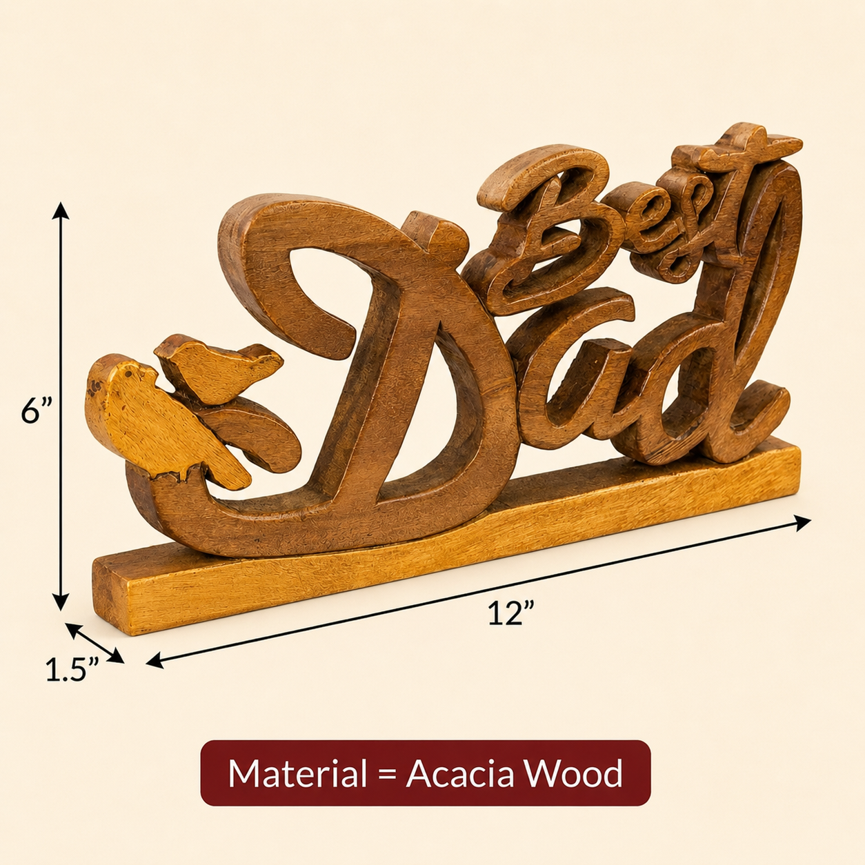 Ellynn Greatest Dad – Hand Carved Wooden Sculpture, Handmade Father’s Day Gift Art