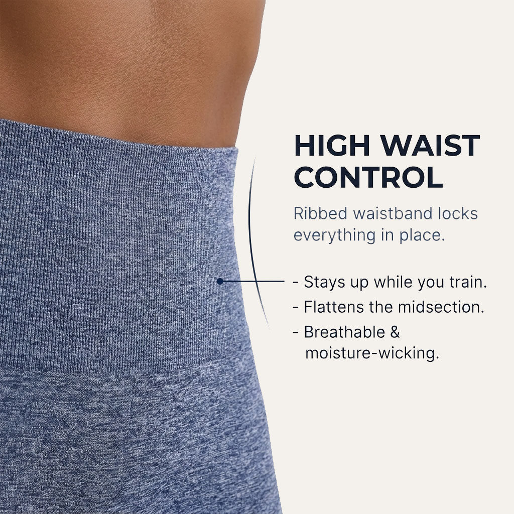 High Waist Leggings, Seamless, Ruched Back, Blue, Yogazen