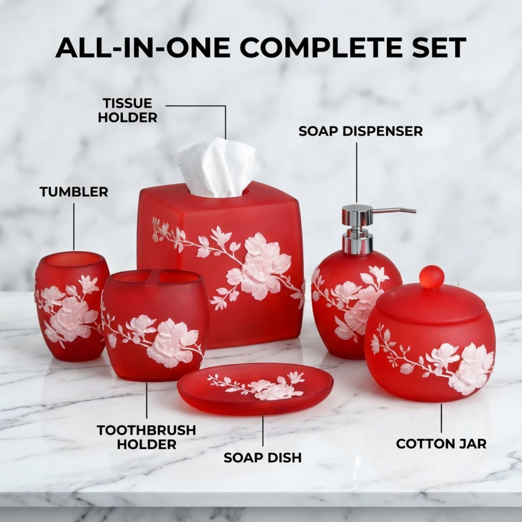 Elegant modern bathroom décor accessories set of 6 from the Savannah Collection by AH7001, featuring stylish bath accessories.