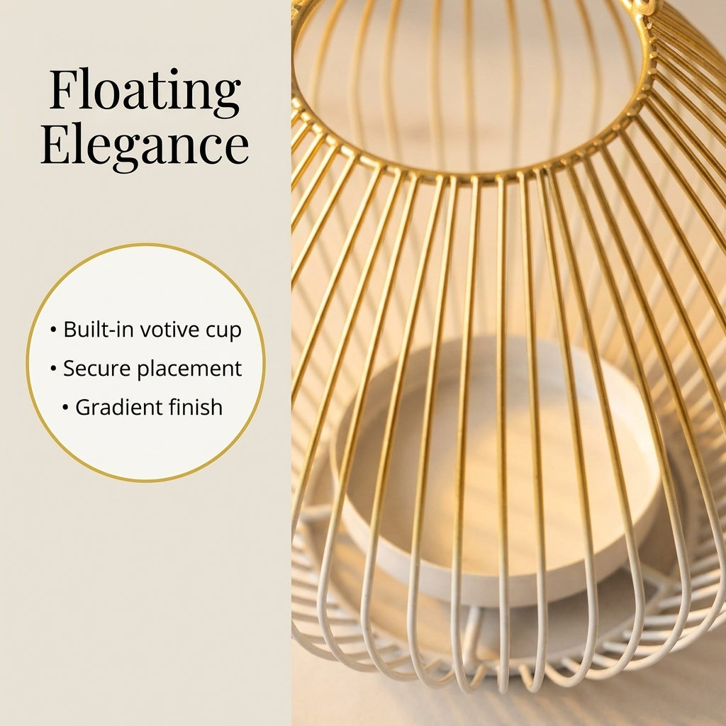 White Gold Candle Holder - Modern Glass Lantern for Indoor Outdoor Decor