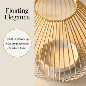 White Gold Candle Holder - Modern Glass Lantern for Indoor Outdoor Decor
