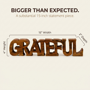 Wooden Word Sculpture – Handmade Acacia Wood Decor | Grateful Word Art Gift