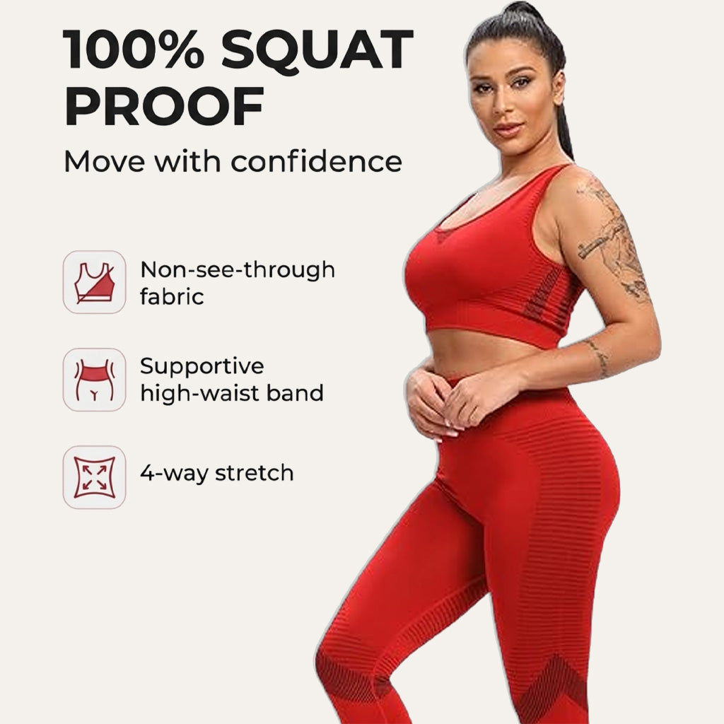 Yogazen Women's Seamless Crop Tank 2-Piece Workout Set – Red