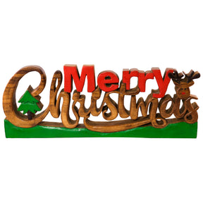 Merry Christmas Handmade Wooden Sculpture