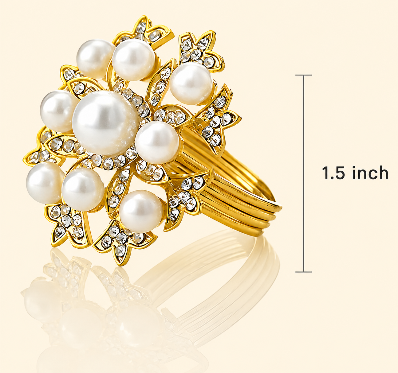 Golden Bloom – Napkin Rings in Gold Floral Pearl Design, Elegant Decorative Dining Table Décor