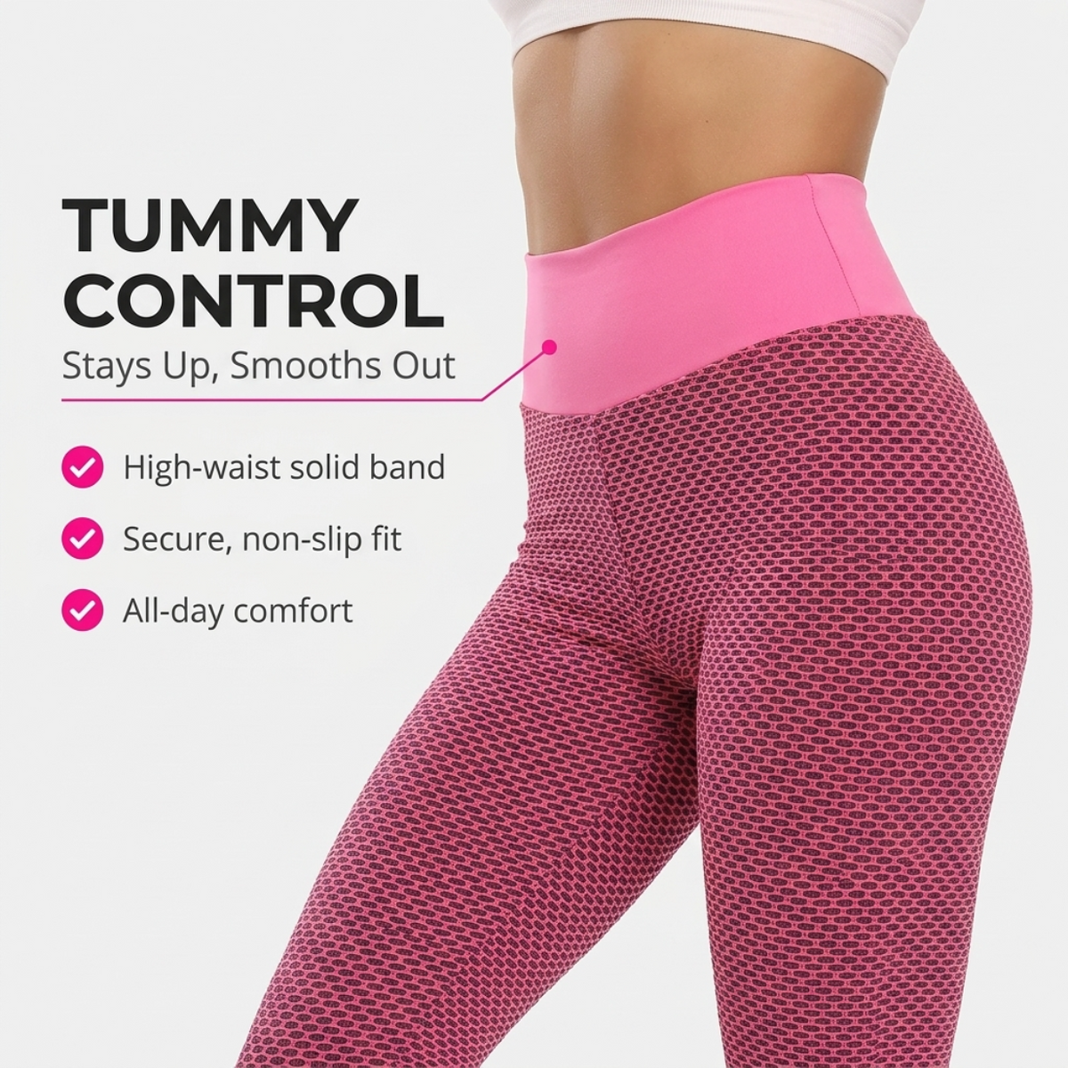 High Waist Capri Leggings, Pink, Women's Tummy Control Yoga Leggings