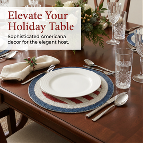 a beautifully set holiday table with a white plate, silverware, and crystal glasses. The table is decorated with a festive arrangement of flowers and greenery, creating a warm and inviting atmosphere.