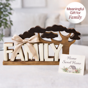Hand-carved wooden sculpture from Forever Family, decorative wooden décor by LAY021, showcasing intricate handmade home art.