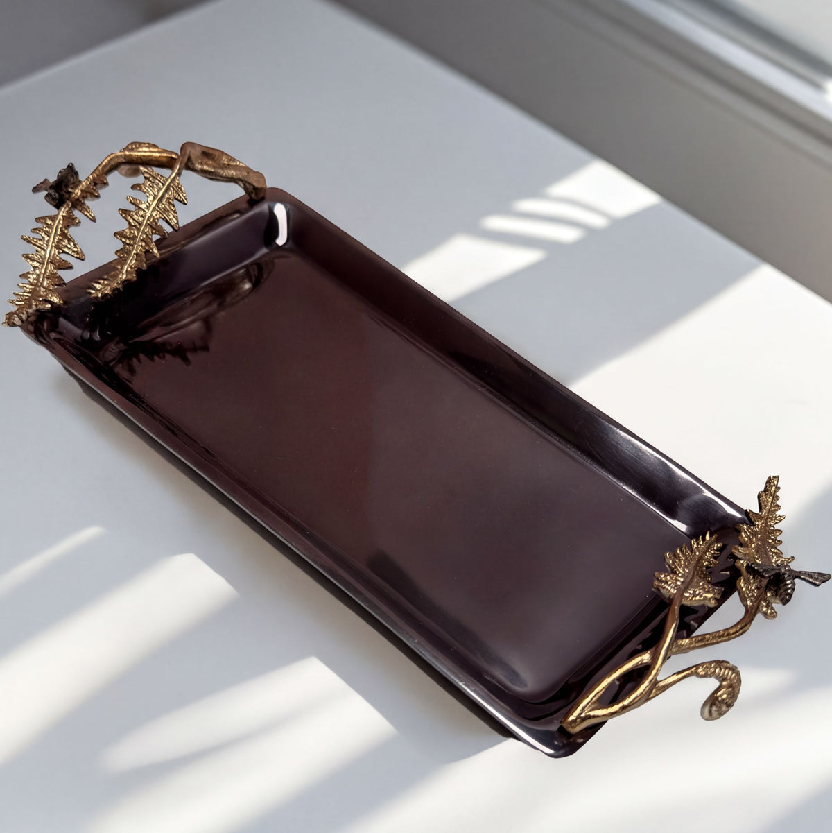 Elegant fern-themed vanity tray from The Fern Collection, perfect for bath décor and organizing accessories.