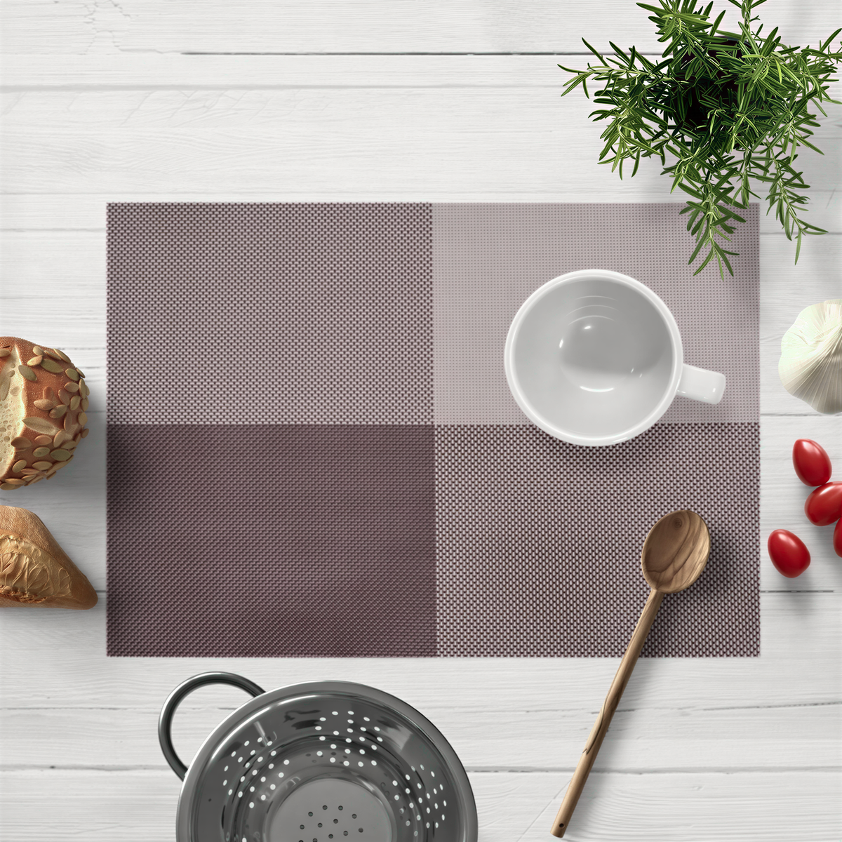 Set of four PVC Louvre placemats, heat-resistant table protectors from 22240, ideal for kitchen decor and dining protection.