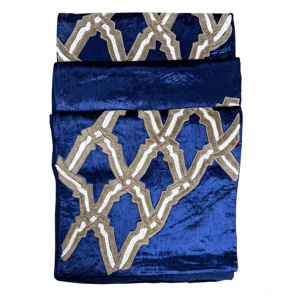 Embroidered decorative table runner with intricate patterns, designed for elegant dining tables.