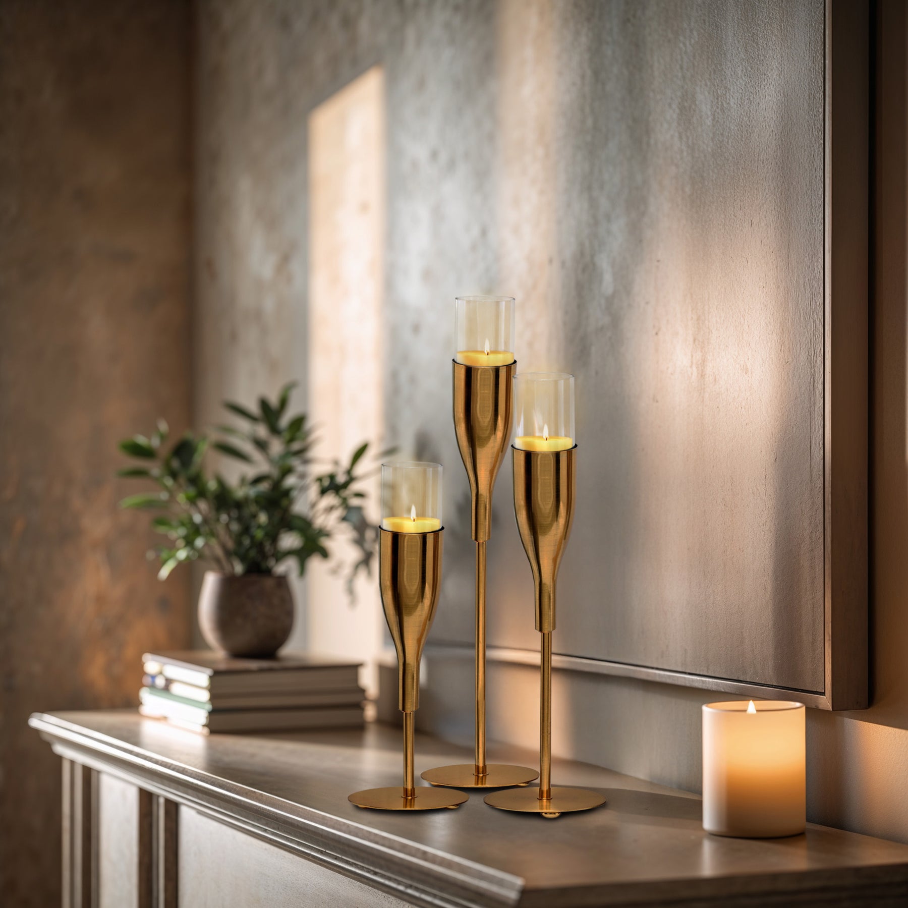 Gold Wine Glass Shaped Candle Holder - Set of 3 - Decozen