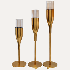Gold Wine Glass Shaped Candle Holder - Set of 3