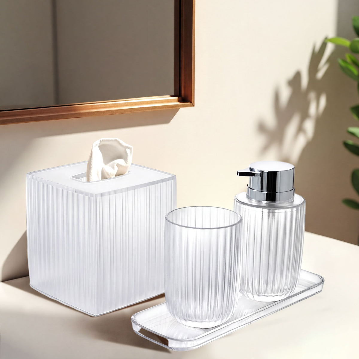 Elegant modern bathroom décor accessories set of 4 from The Shirah Collection by B059CLR, featuring sleek design and stylish accents.