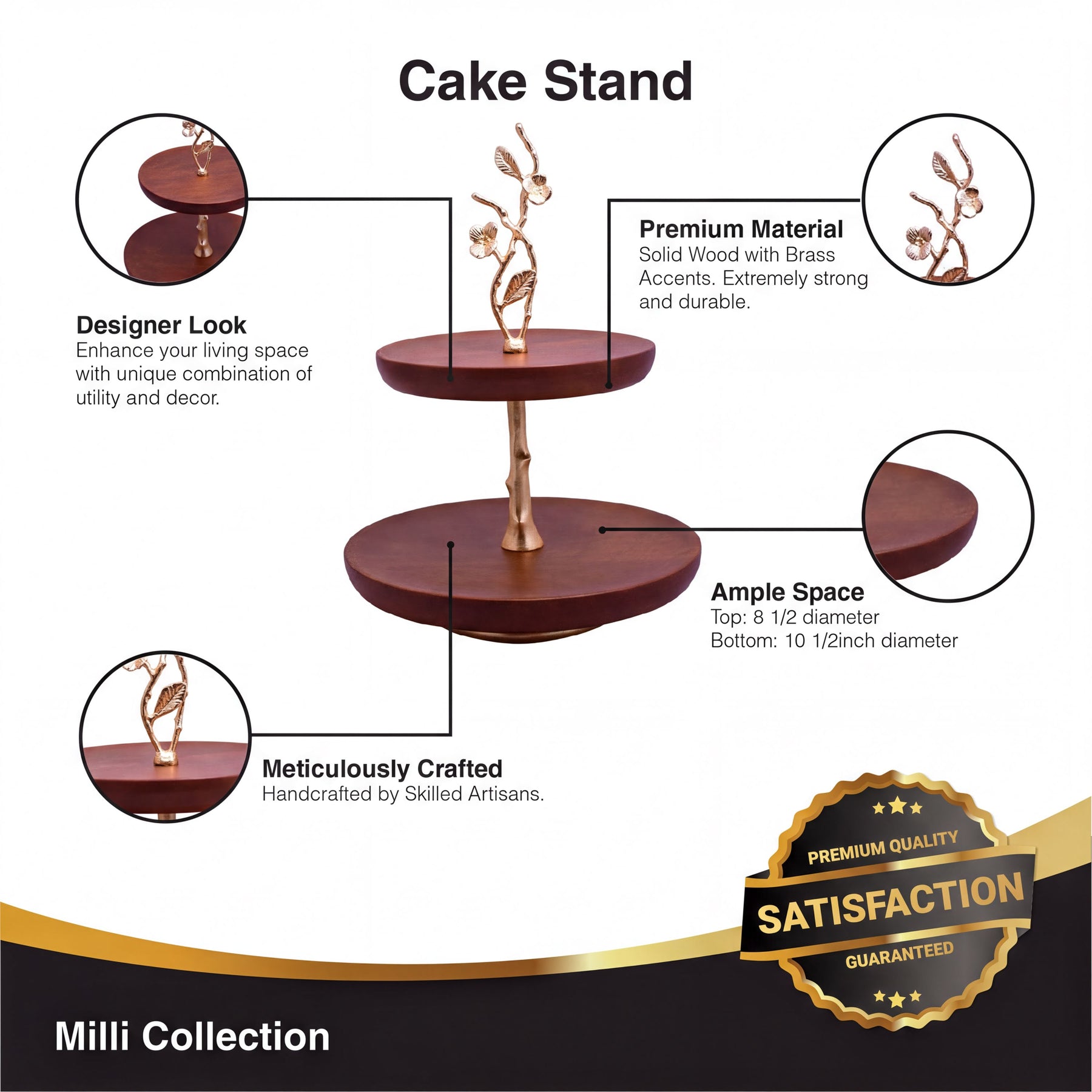 Two-tier wood cake stand for kitchen décor, featuring a natural wood finish and elegant design, ideal for serving desserts.