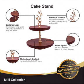Two-tier wood cake stand for kitchen décor, featuring a natural wood finish and elegant design, ideal for serving desserts.