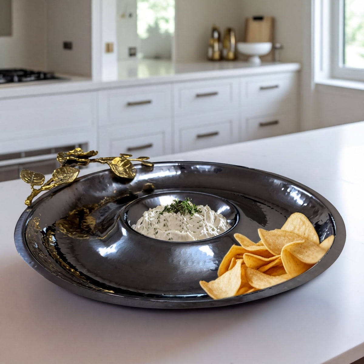 Decorative chip and dip snack platter by 23202RLF, featuring a stylish kitchen décor design for serving snacks.