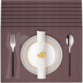 Set of four Cambridge Brown vinyl PVC placemats, heat and scratch resistant for dining table protection.
