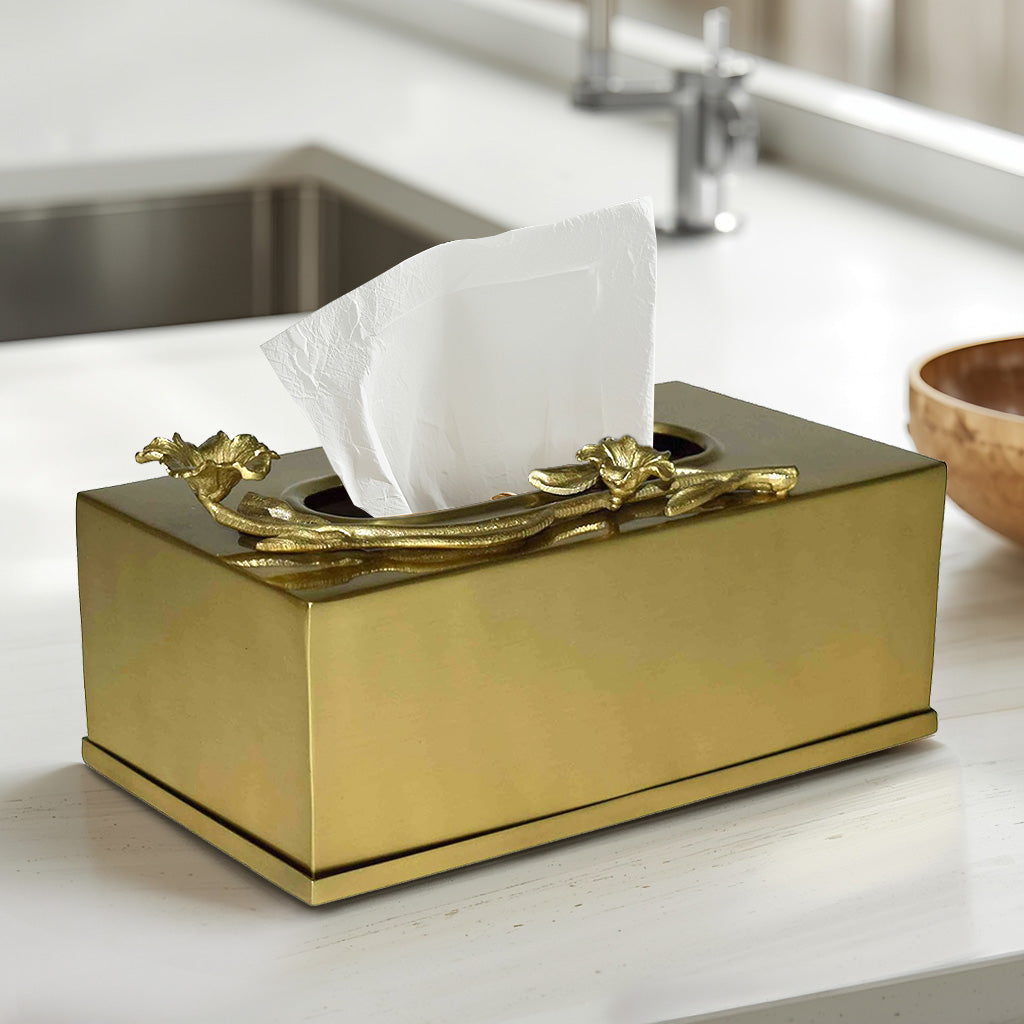 Gold Rectangular Tissue Box Cover