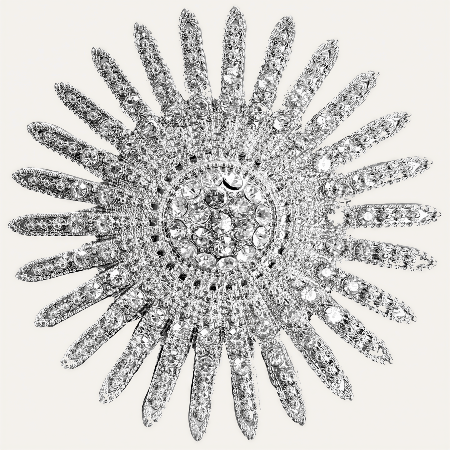 Set of four Silver Radiance napkin rings in silver crystals design, elegant decorative dining table accessories.