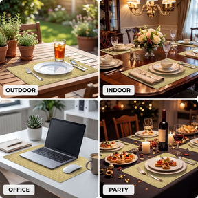 Set of 4 and 6 PVC placemats from 618EVA-9-2-4 featuring colorful, textured vinyl surface for dining table protection.