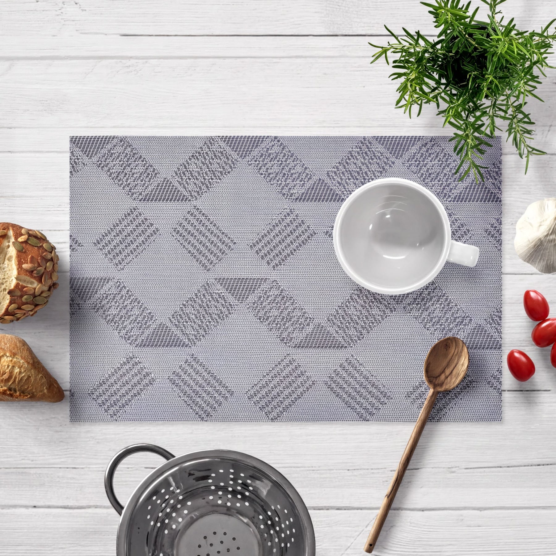 Set of four PVC placemats for dining table, durable and stylish PVC placemats by brand 81701, perfect for protecting surfaces.