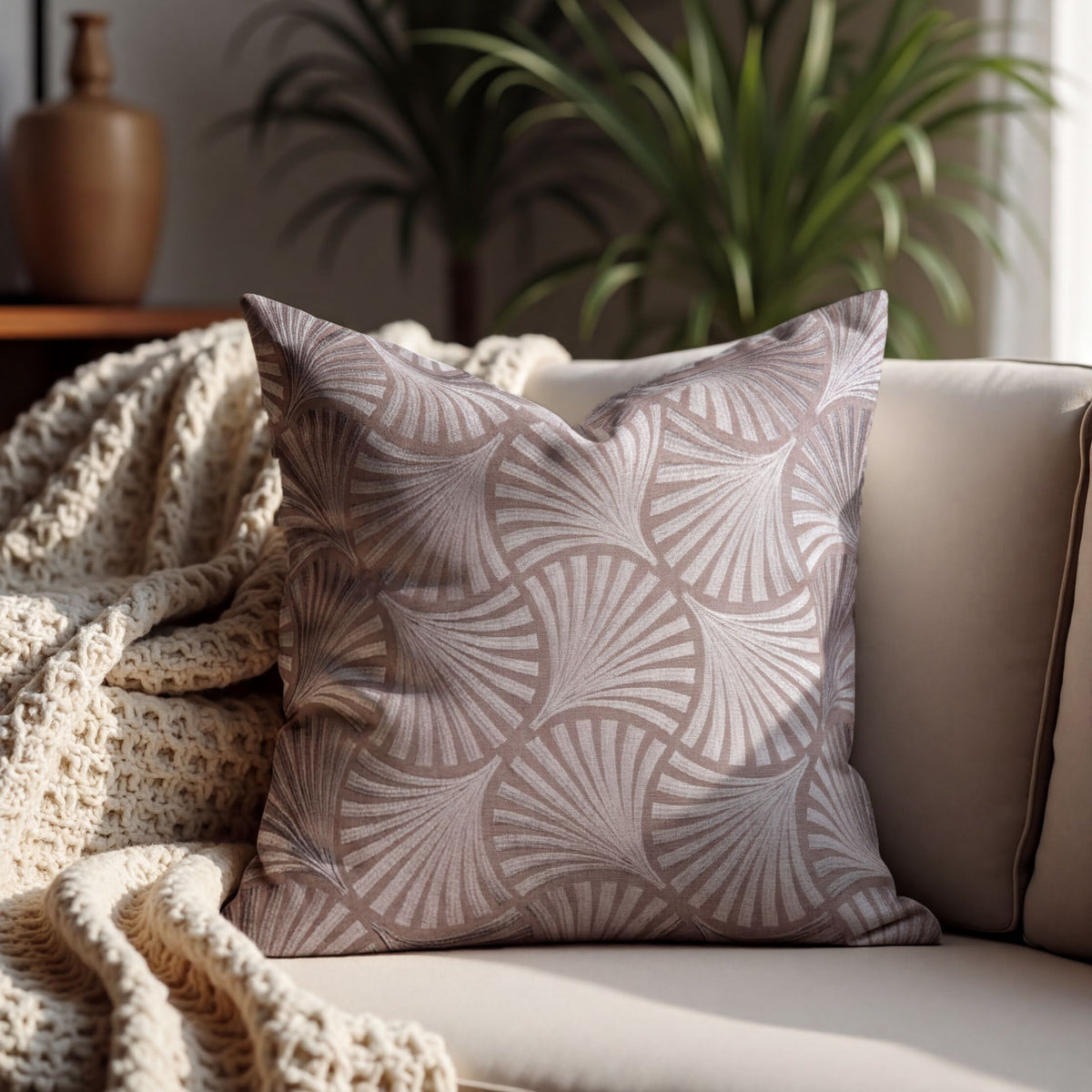 Beige and brown throw pillow cover, 20x20 inches, from #015 brand, featuring soft fabric and stylish design.
