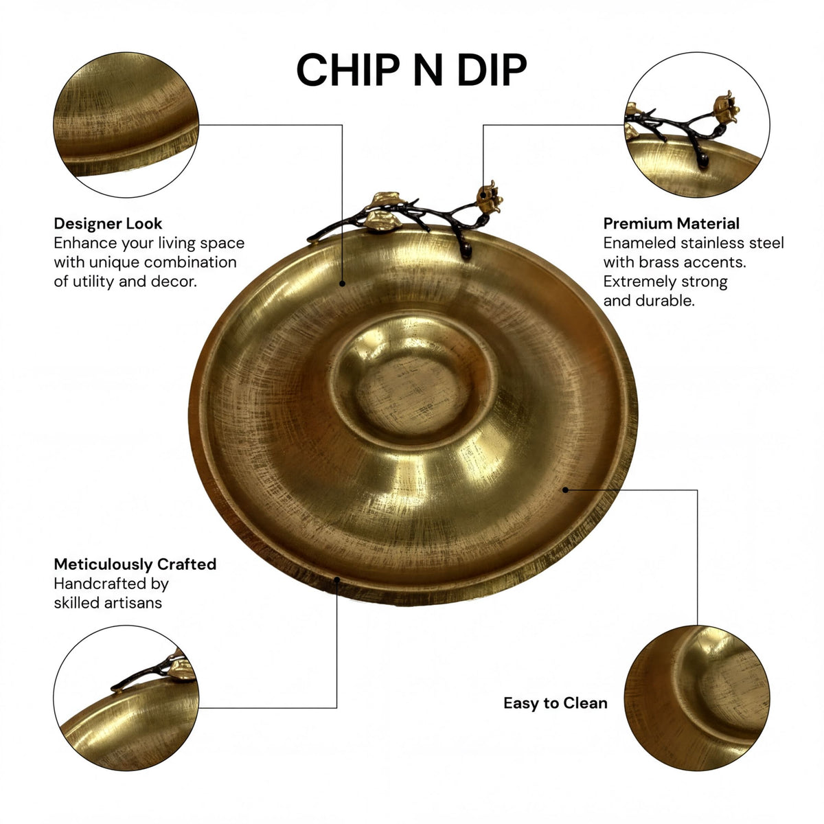 Chip and dip snack platter from 23202ELBA kitchen décor, featuring a modern design with compartments for chips and dips.
