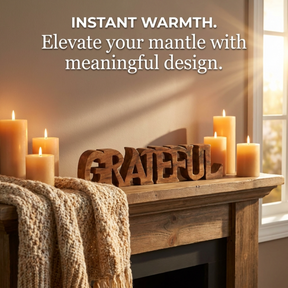 Wooden Word Sculpture – Handmade Acacia Wood Decor | Grateful Word Art Gift