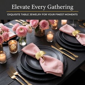 Auric Bloom – Napkin Rings in Gold Leaf Design, Stylish Decorative Dining Table Accent