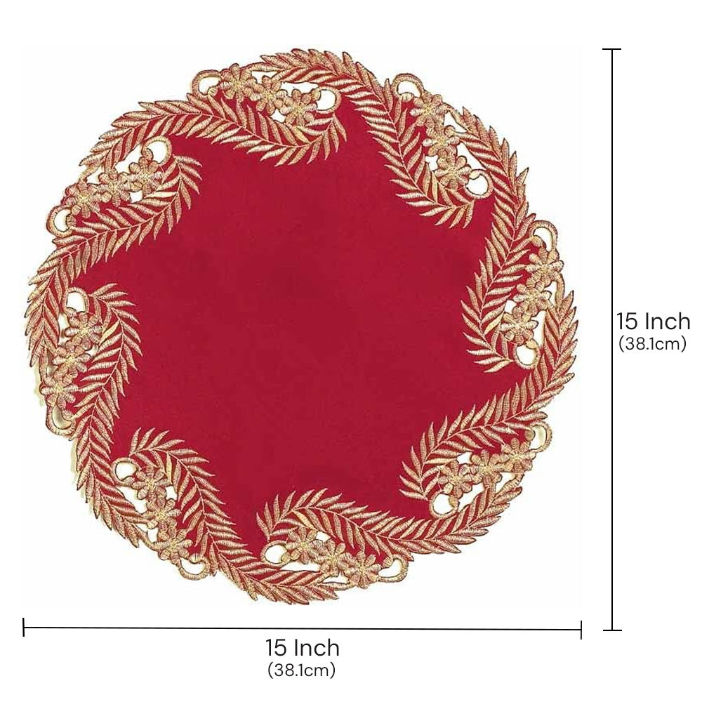 Set of two Burgundy gold modern lace doilies from the Wine Grace Anyce Collection, 15-inch diameter table decor by RIZ-011-DL