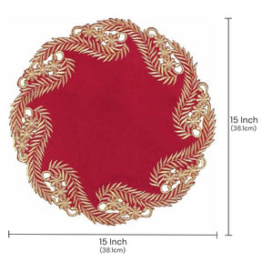 Set of two Burgundy gold modern lace doilies from the Wine Grace Anyce Collection, 15-inch diameter table decor by RIZ-011-DL