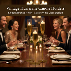 Gold Candle Holder - Wine Glass Flute Set of 3 Elegant Indoor Decor