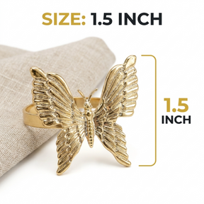 Two elegant gold butterfly napkin rings from ZWZ-19-087, decorative dining table accessories with a golden butterfly design.