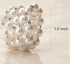 Pearl Majesty – Napkin Rings in Silver Pearl Crystal Design, Luxurious Decorative Dining Table Accent