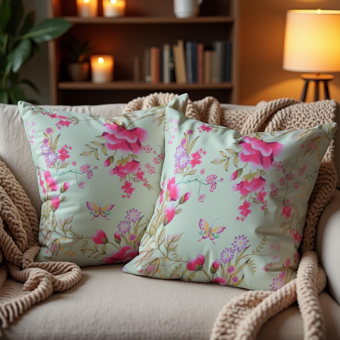 Floral printed throw pillow covers in 20x20 inches, featuring vibrant floral design on soft fabric, by CC-9701-A-4.
