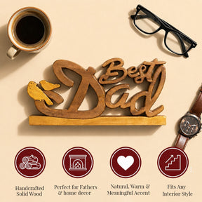 Handmade Wooden Sculpture – Best Dad Gift | Solid Acacia Wood Art Plaque