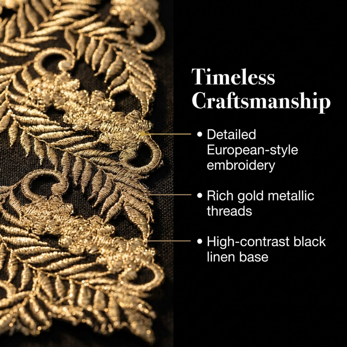 Ebony Bloom – Black Gold Table Placemats, Anyce Collection Elegant Decorative Dining Décor 12*18 inch