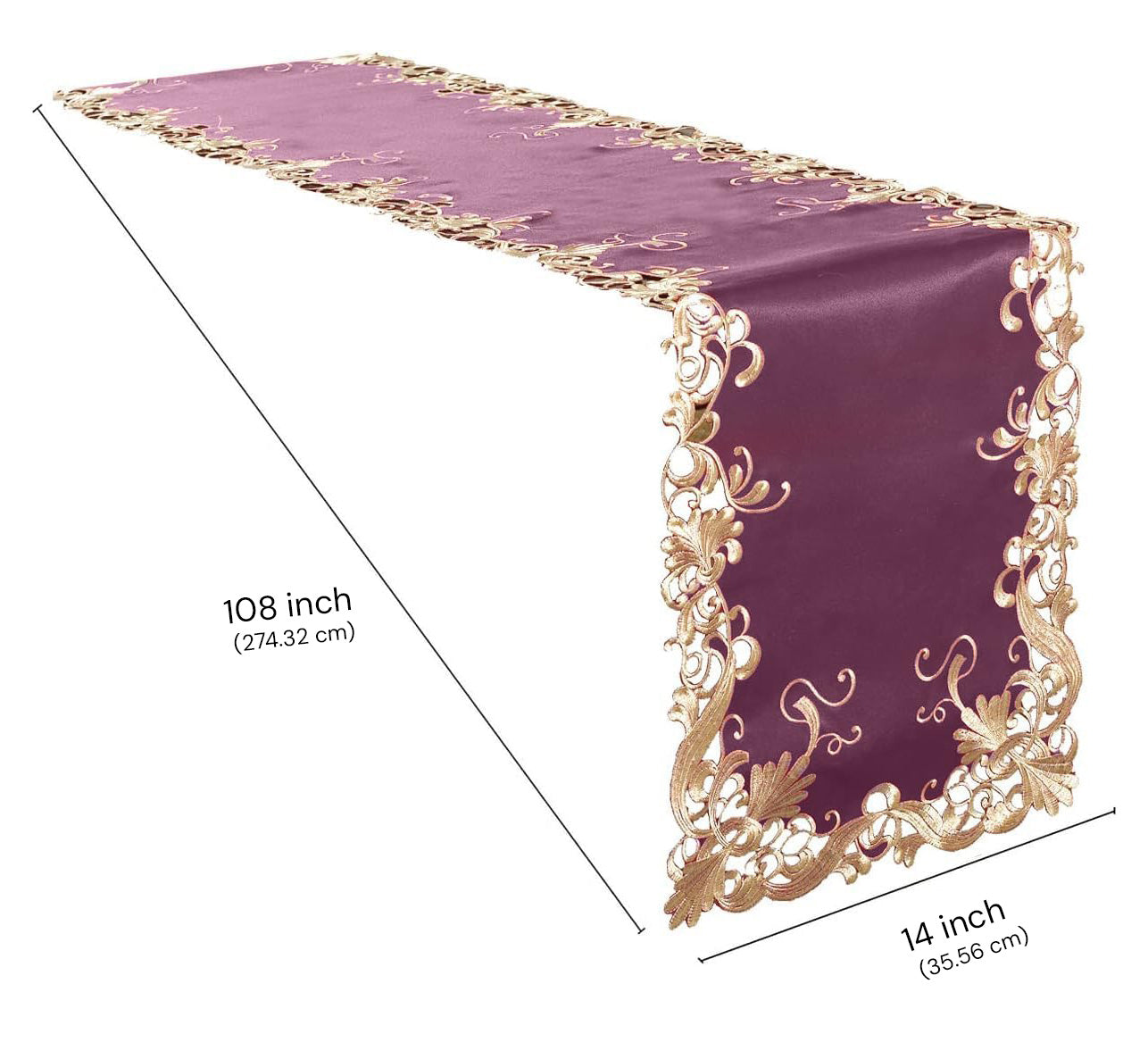 Purple Table Runner – Embroidered Floral Pattern, 14x108 Inch Elegant Linen