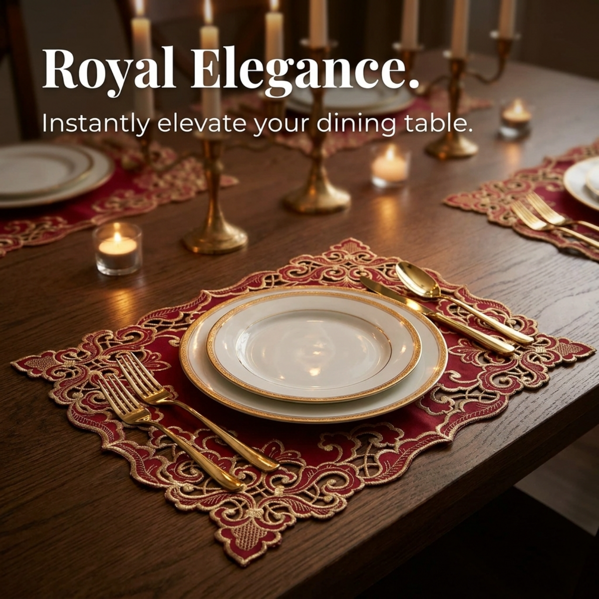 Burgundy Gold Placemats – Crimson Glow, 12x18 Inch