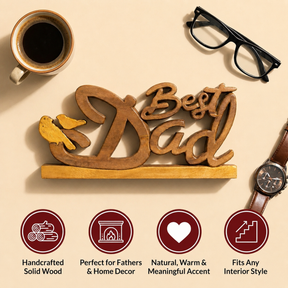 Ellynn Greatest Dad – Hand Carved Wooden Sculpture, Handmade Father’s Day Gift Art