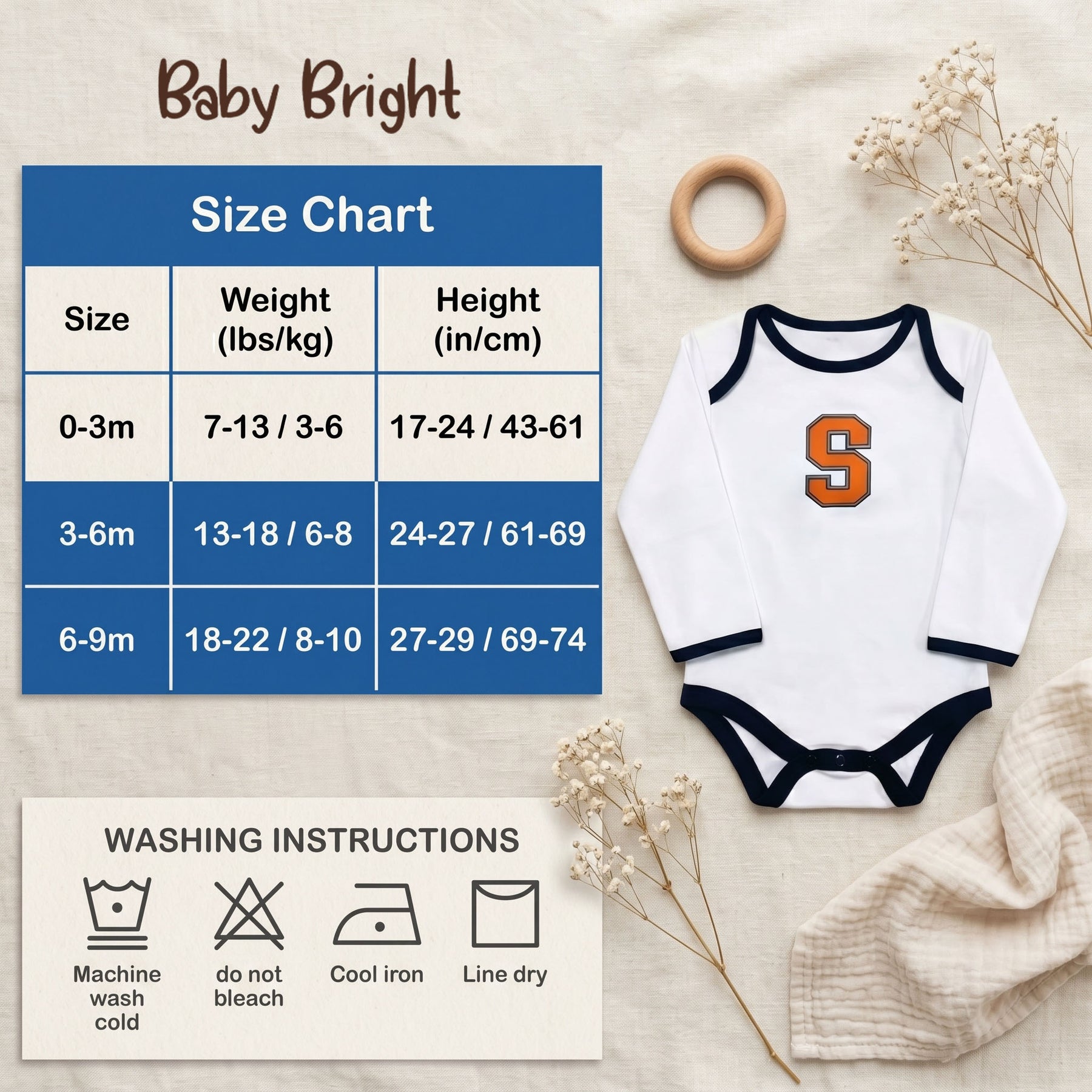 a baby's bodysuit size chart and instructions