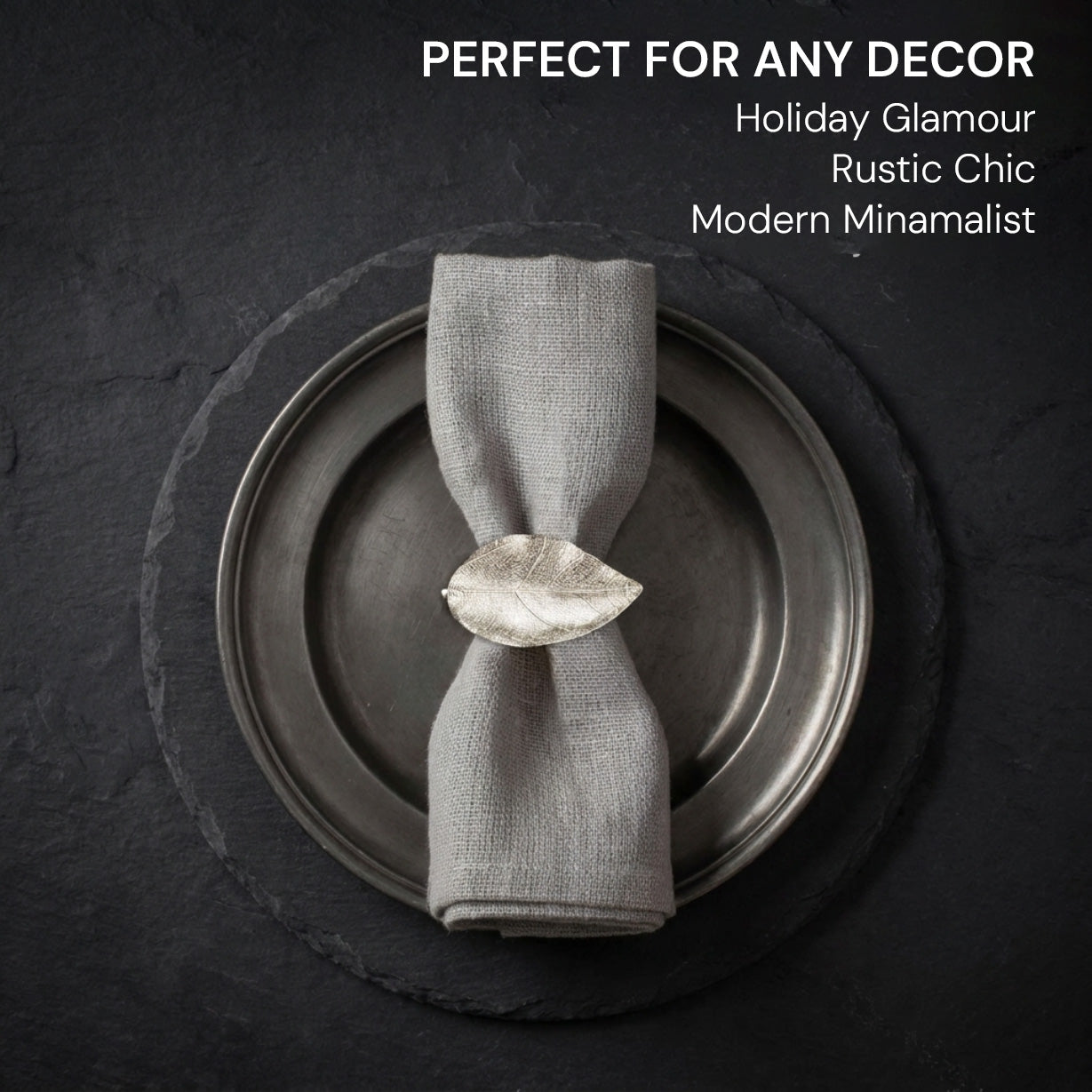 Silver Grace – Napkin Rings in Silver Leaf Design, Elegant Decorative Dining Table Décor