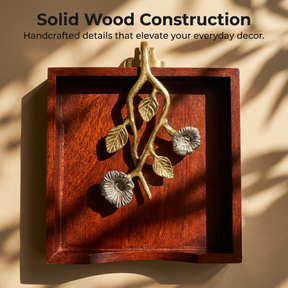 Solid Wood Napkin Holder with Silver and Gold Finish Ornament