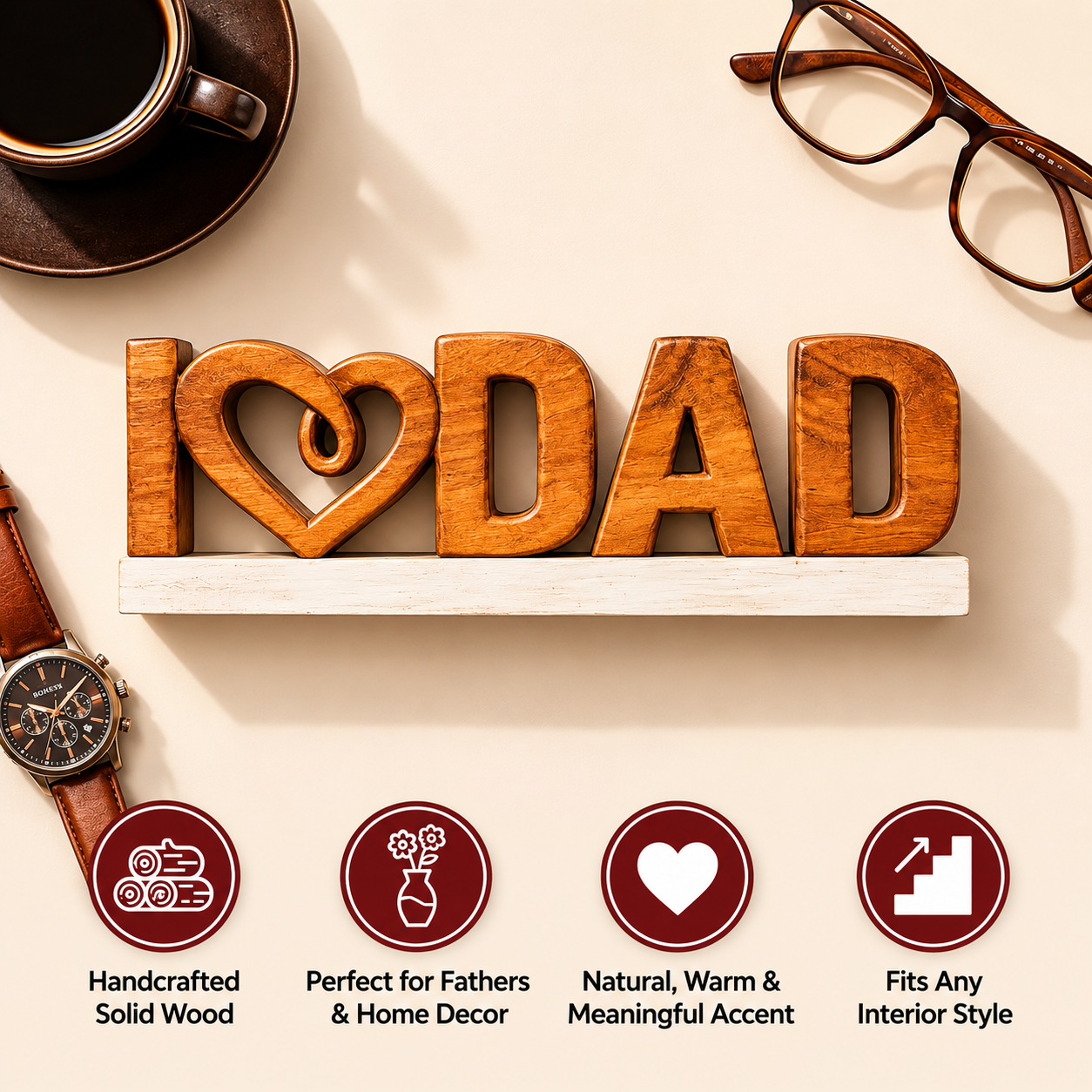 Emmeric Love Dad – Handmade Wooden Sculpture, Decorative Father’s Day Gift