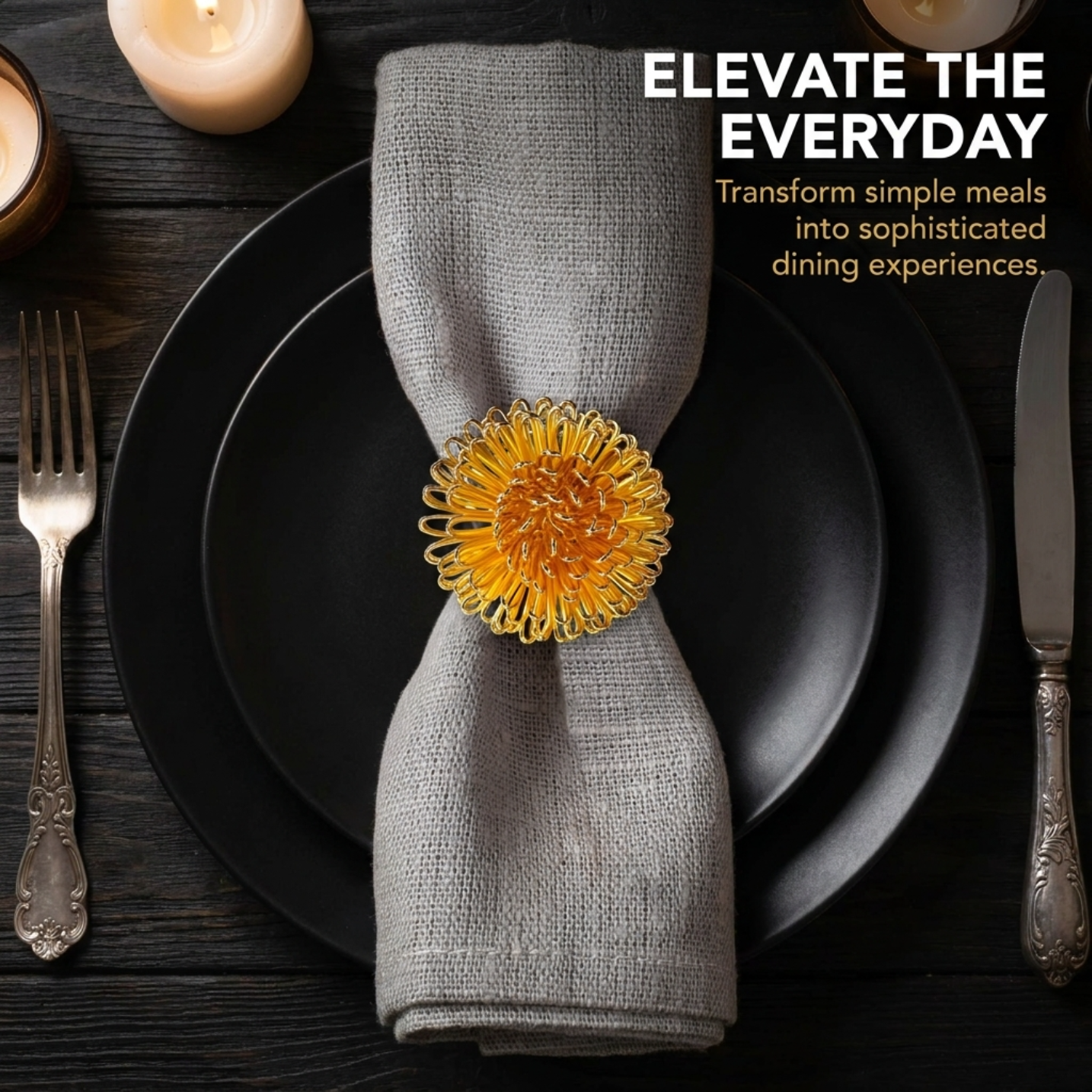 Floral Grace – Napkin Rings in Gold Floral Design, Artistic Decorative Dining Table Accent