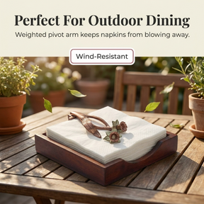 Solid Wood Napkin Holder with Rose Gold Finish Ornament