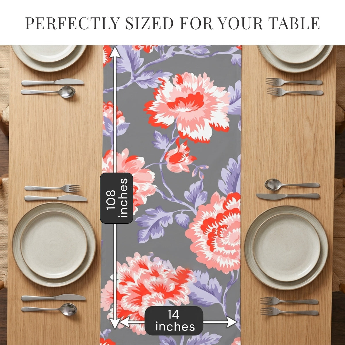Printed Table Runner - Gray and Red