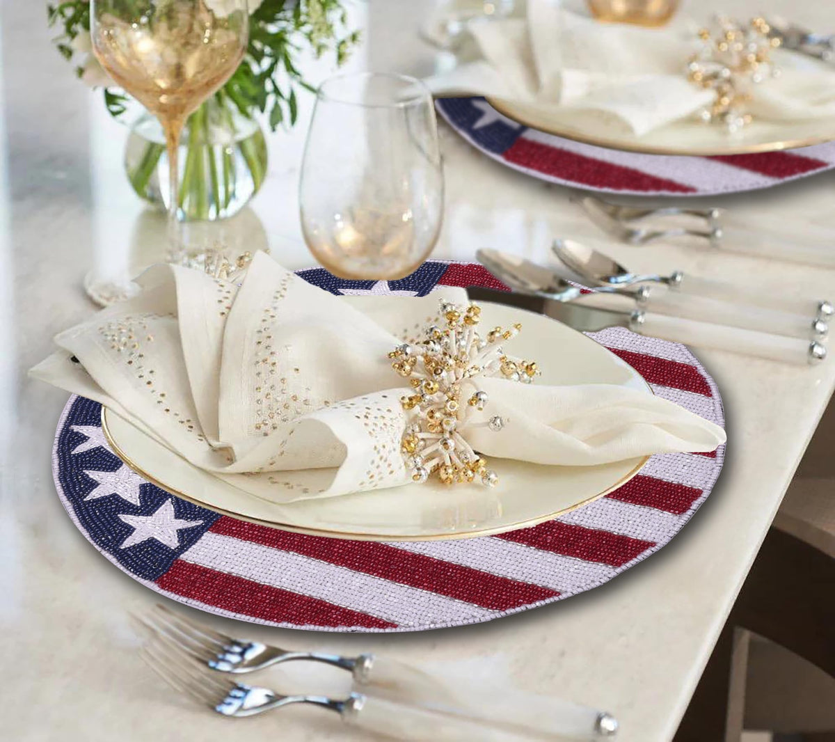 USA Patriotic Flag Round Beaded Placemats